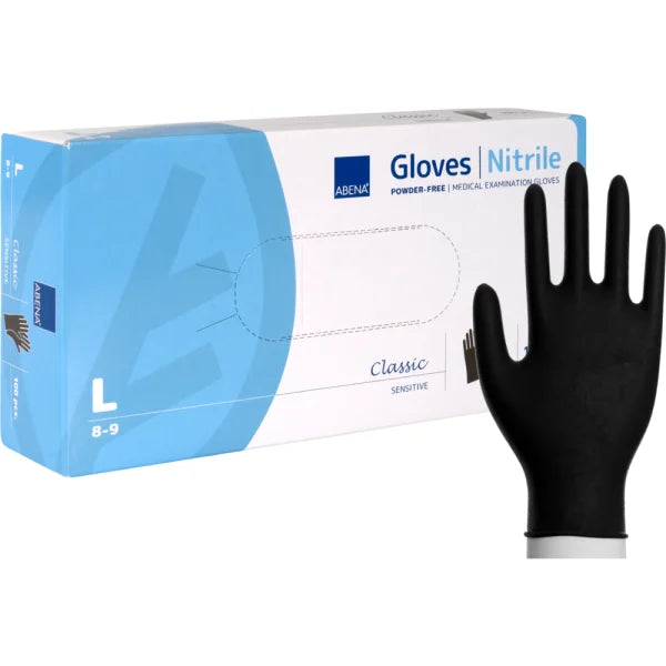 Abena Nitrile-Handschuhe puderfrei Größe L 100er Box schwarz